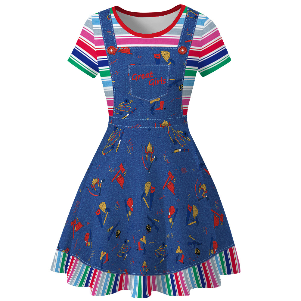 Womens Cosplay Costume Graphic Striped Skirt For Carnival Festival